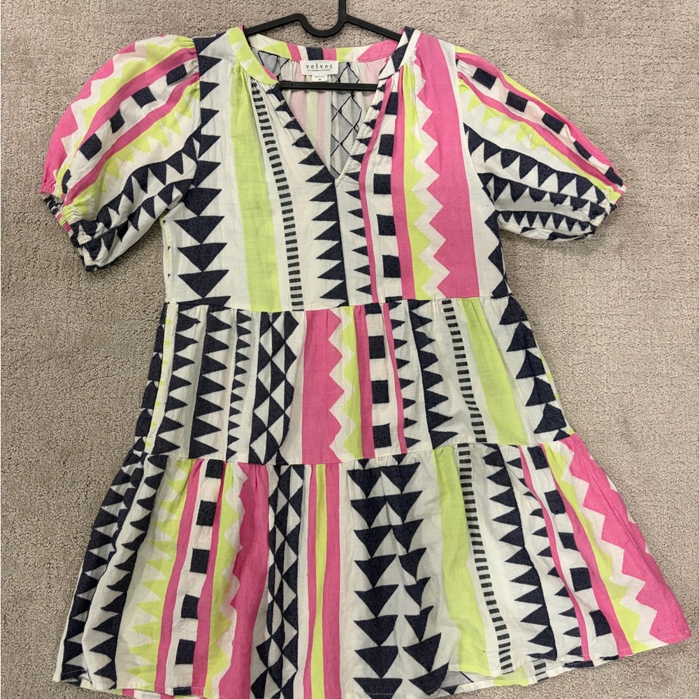Velvet by Graham & Spencer Pink and Green Geometric Dress
